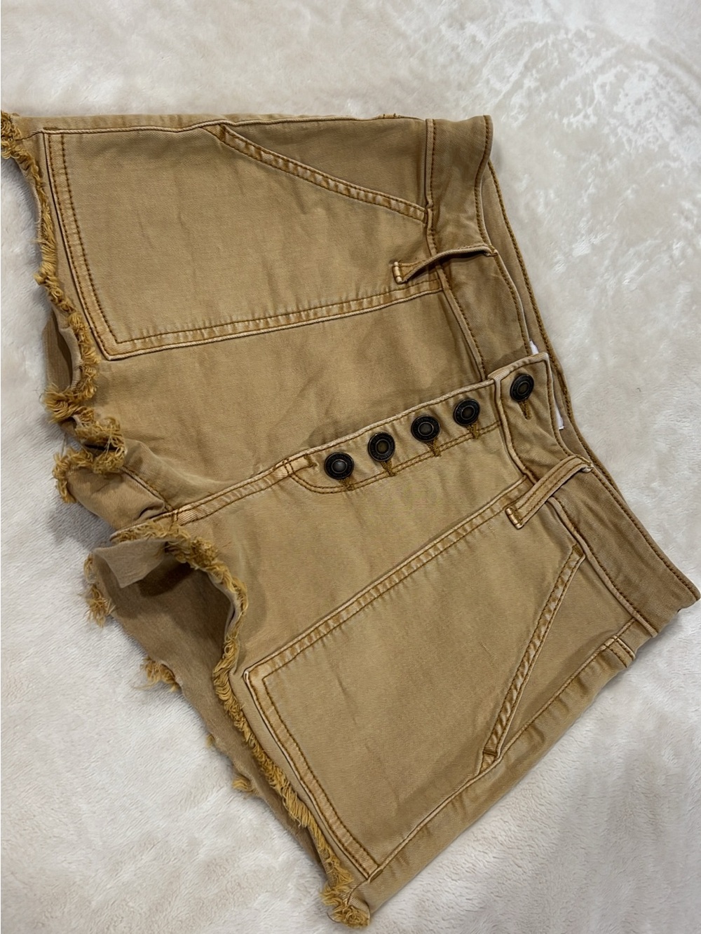 Kohl's Tan Frayed-Hem Button-Front Jean Shorts